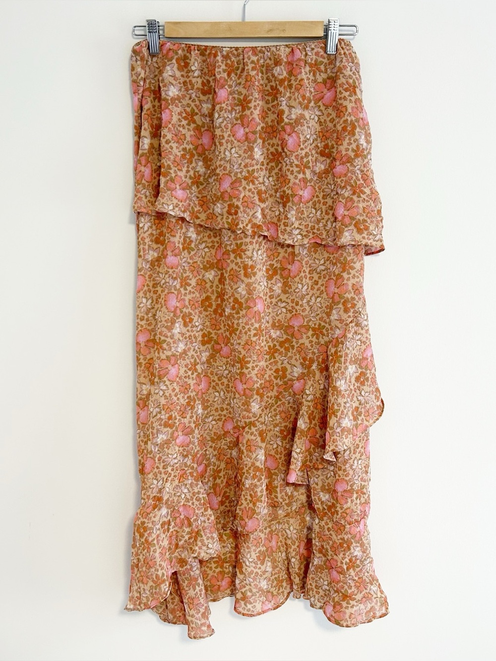 Free People Romance Me Floral Tiered Ruffle slip maxi Skirt